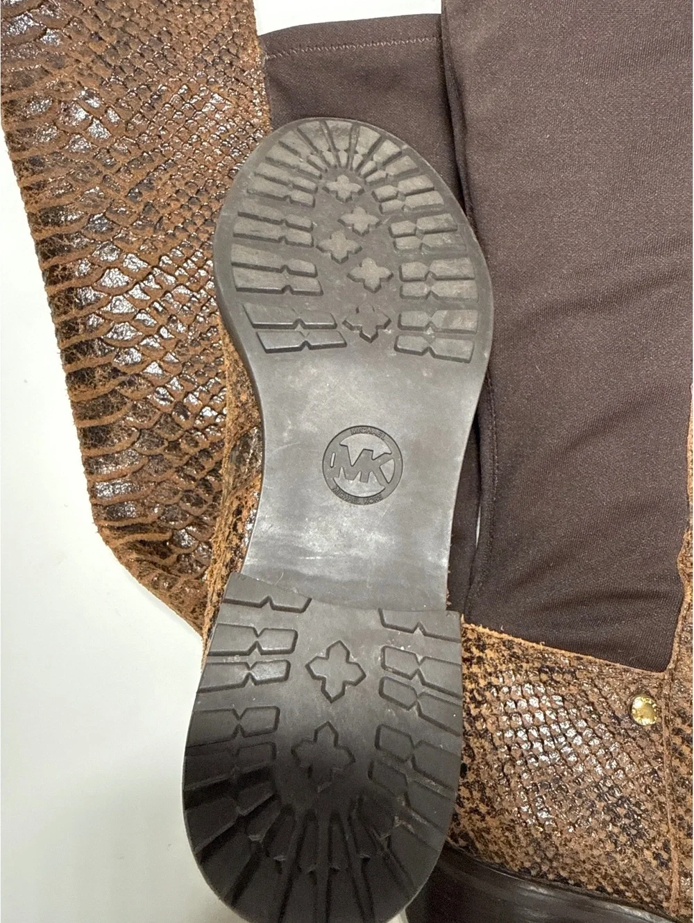 MICHAEL Michael Kors Brown Snake Embossed Leather Over-the-Knee Boots 7.5 M